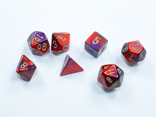 Mini Gemini Purple Red and Gold Dice Set - RPG Dice set - Chessex